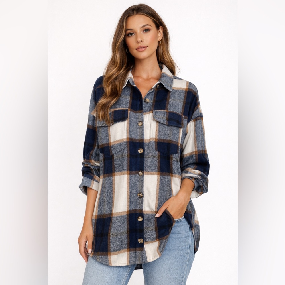 SHEIN Long-sleeve plaid shirt, size XL